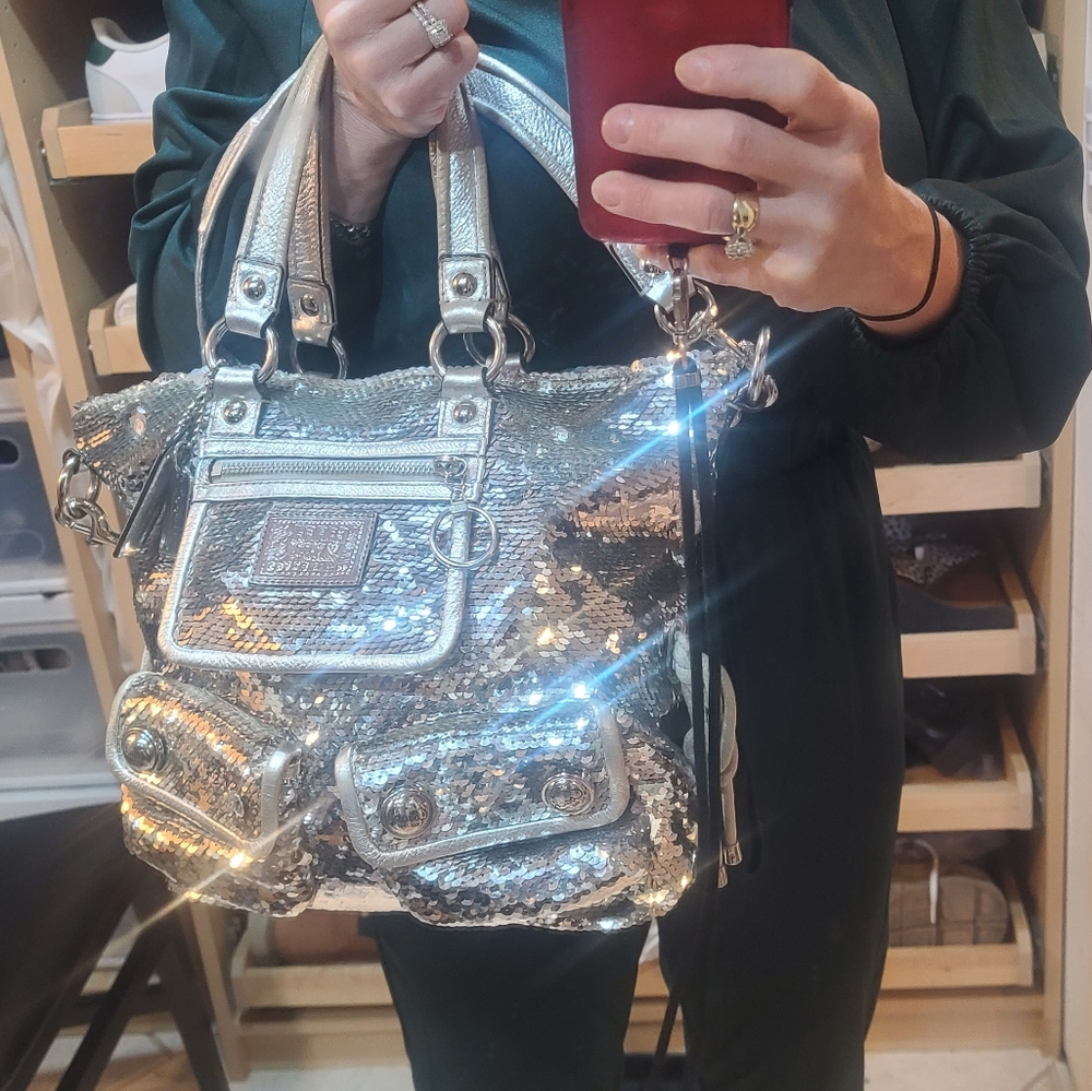 Coach silver sequin poppy purse/bag limited edition